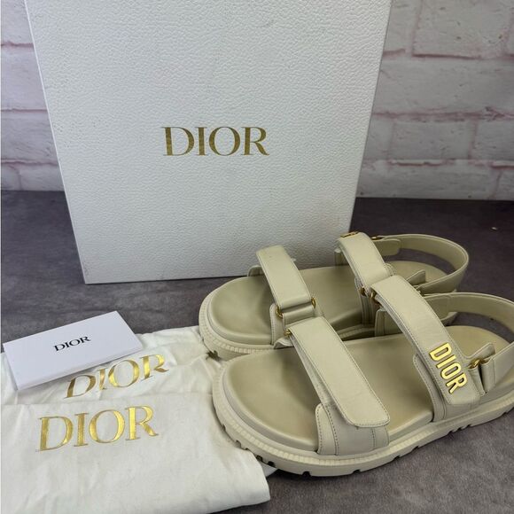 Authentic Dior Dioract Off White Sandals Gold Logo 39.5 - Picture 14 of 16